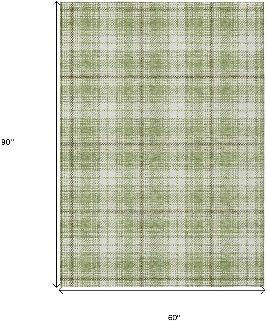 Artichoke Green Brown And Ivory Plaid Washable Indoor Outdoor Area Rug Photo 3