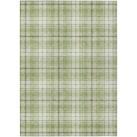 Artichoke Green Brown And Ivory Plaid Washable Indoor Outdoor Area Rug Photo 2