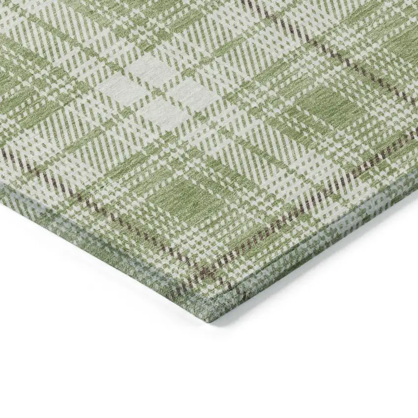 Artichoke Green Brown And Ivory Plaid Washable Indoor Outdoor Area Rug Photo 4