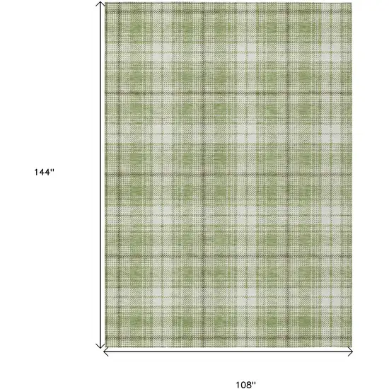 Artichoke Green Brown And Ivory Plaid Washable Indoor Outdoor Area Rug Photo 3