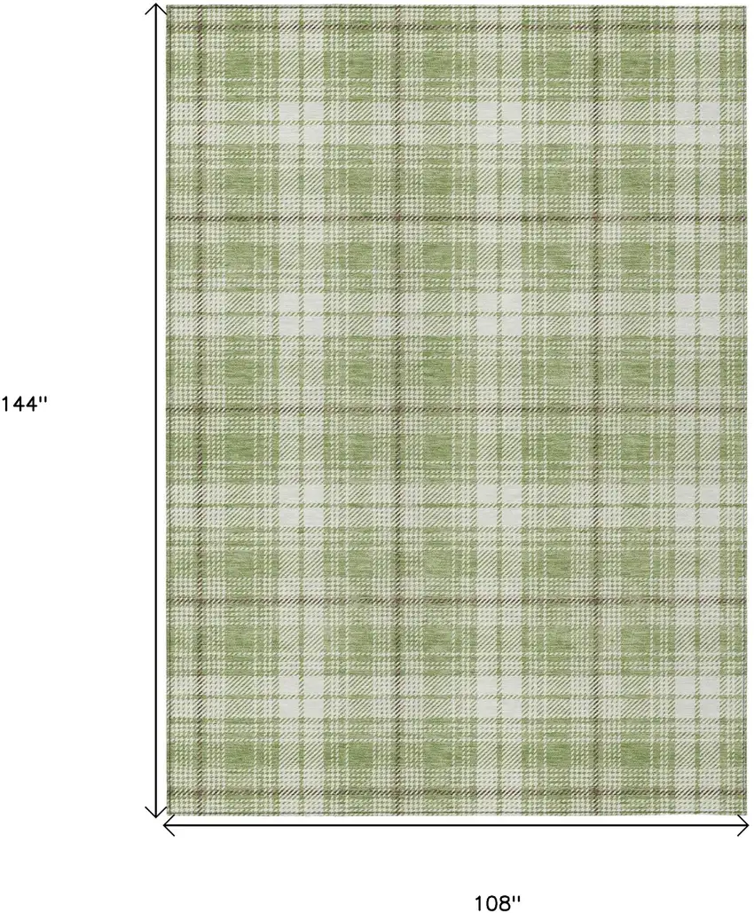 Artichoke Green Brown And Ivory Plaid Washable Indoor Outdoor Area Rug Photo 3
