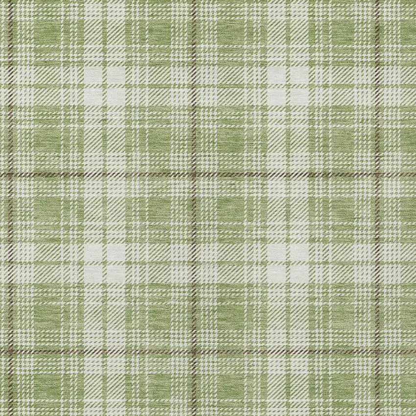 Artichoke Green Brown And Ivory Plaid Washable Indoor Outdoor Area Rug Photo 5
