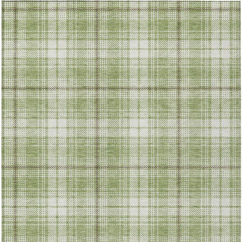 Artichoke Green Brown And Ivory Plaid Washable Indoor Outdoor Area Rug Photo 6