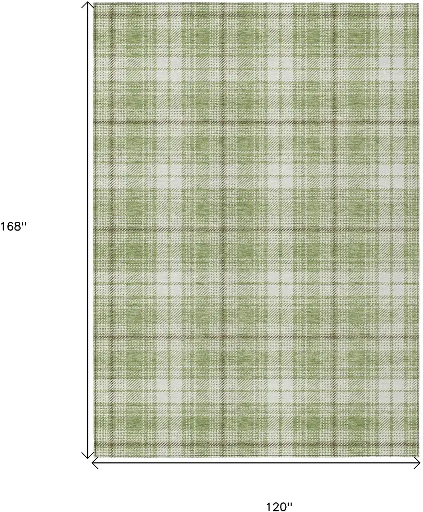 Artichoke Green Brown And Ivory Plaid Washable Indoor Outdoor Area Rug Photo 3