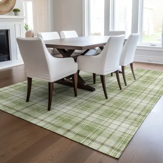 Artichoke Green Brown And Ivory Plaid Washable Indoor Outdoor Area Rug Photo 9