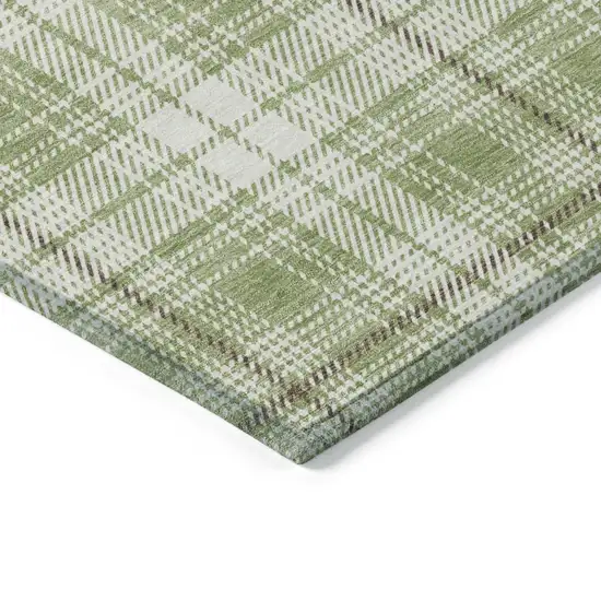 Artichoke Green Brown And Ivory Plaid Washable Indoor Outdoor Area Rug Photo 4