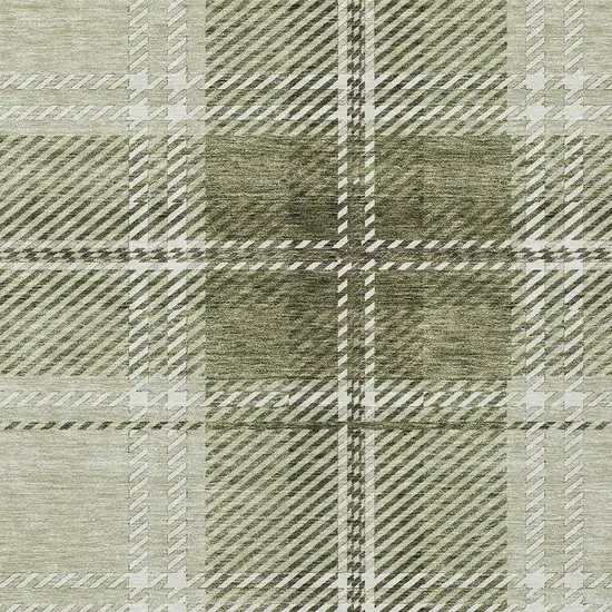 Artichoke Green Brown And Ivory Plaid Washable Indoor Outdoor Area Rug Photo 6