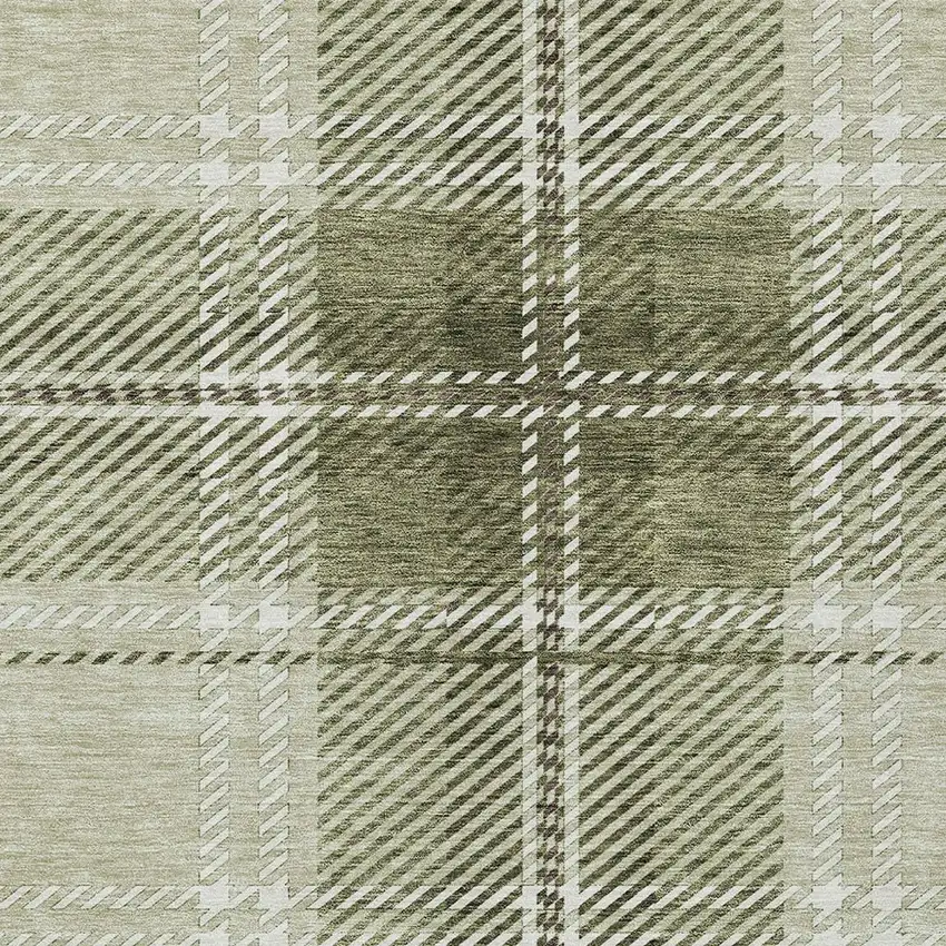 Artichoke Green Brown And Ivory Plaid Washable Indoor Outdoor Area Rug Photo 6