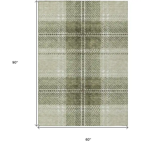 Artichoke Green Brown And Ivory Plaid Washable Indoor Outdoor Area Rug Photo 3