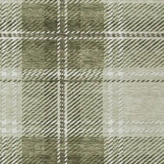 Artichoke Green Brown And Ivory Plaid Washable Indoor Outdoor Area Rug Photo 6