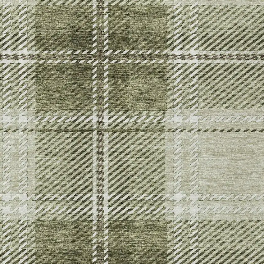 Artichoke Green Brown And Ivory Plaid Washable Indoor Outdoor Area Rug Photo 6