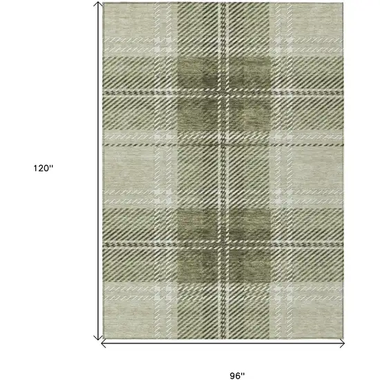 Artichoke Green Brown And Ivory Plaid Washable Indoor Outdoor Area Rug Photo 3