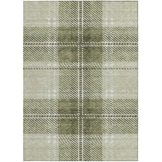 Artichoke Green Brown And Ivory Plaid Washable Indoor Outdoor Area Rug Photo 6