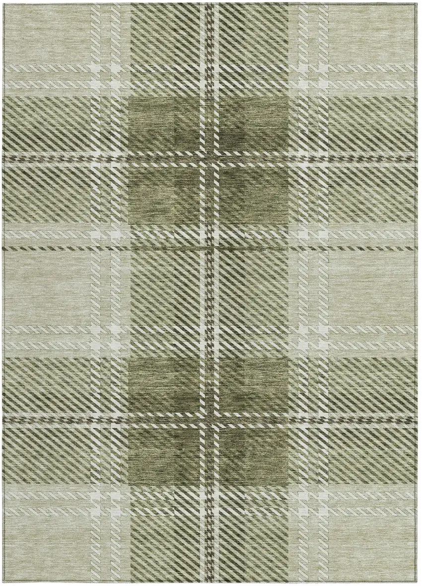 Artichoke Green Brown And Ivory Plaid Washable Indoor Outdoor Area Rug Photo 6