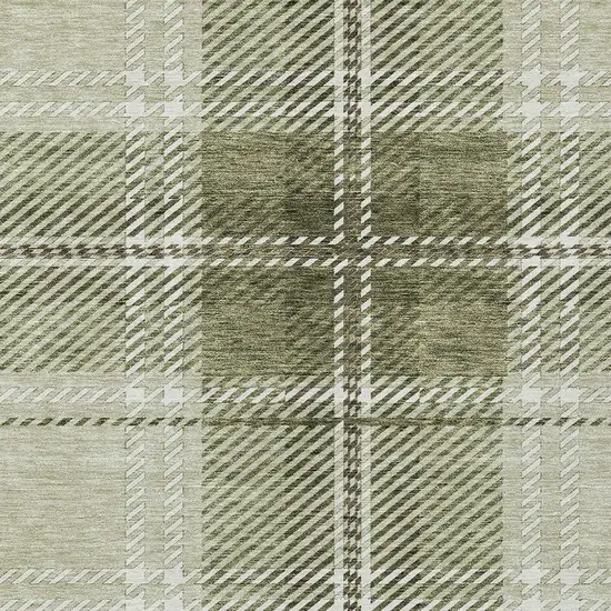 Artichoke Green Brown And Ivory Plaid Washable Indoor Outdoor Area Rug Photo 6