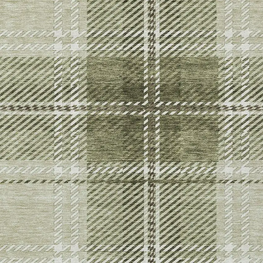 Artichoke Green Brown And Ivory Plaid Washable Indoor Outdoor Area Rug Photo 6
