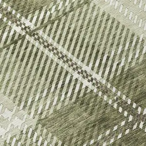 Photo of Artichoke Green Brown And Ivory Plaid Washable Indoor Outdoor Area Rug