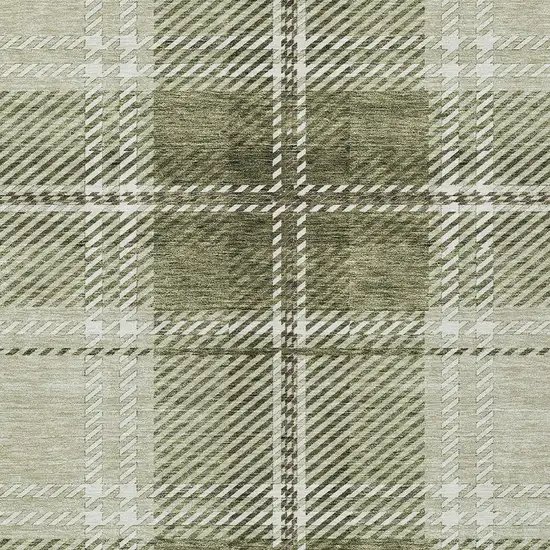 Artichoke Green Brown And Ivory Plaid Washable Indoor Outdoor Area Rug Photo 6