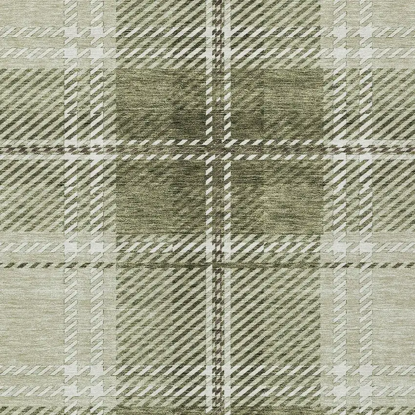 Artichoke Green Brown And Ivory Plaid Washable Indoor Outdoor Area Rug Photo 6