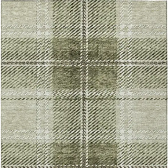 Artichoke Green Brown And Ivory Plaid Washable Indoor Outdoor Area Rug Photo 7