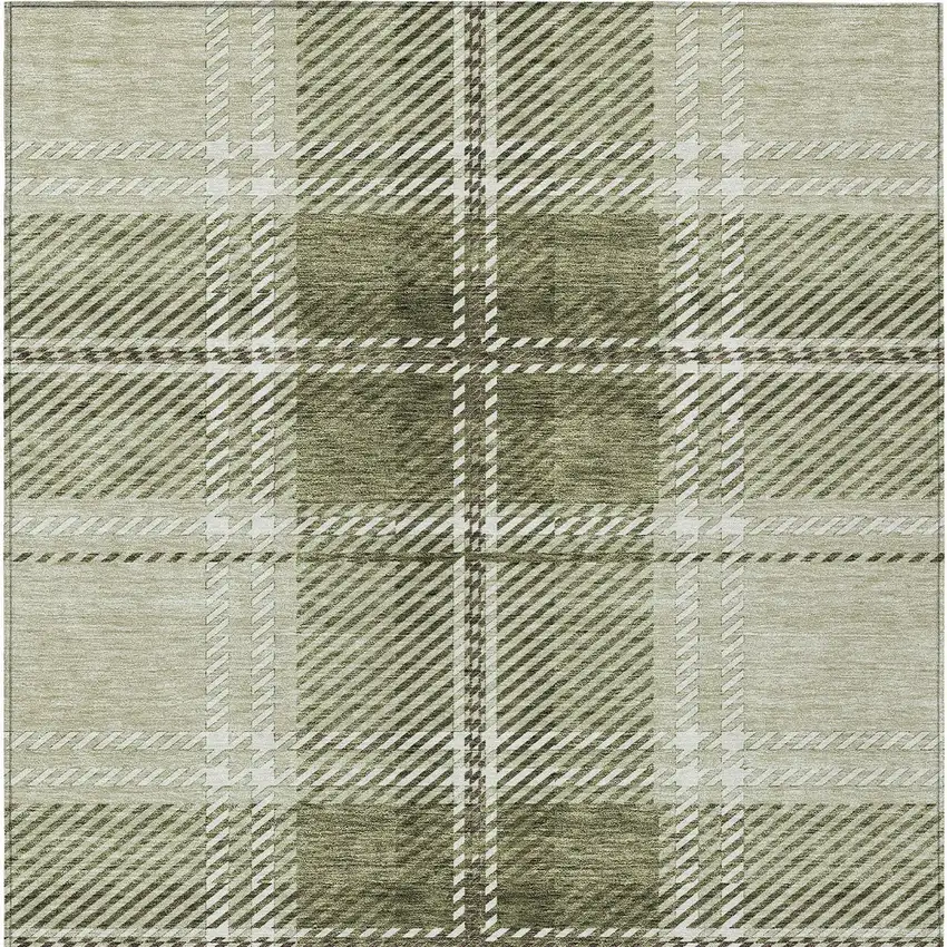 Artichoke Green Brown And Ivory Plaid Washable Indoor Outdoor Area Rug Photo 7