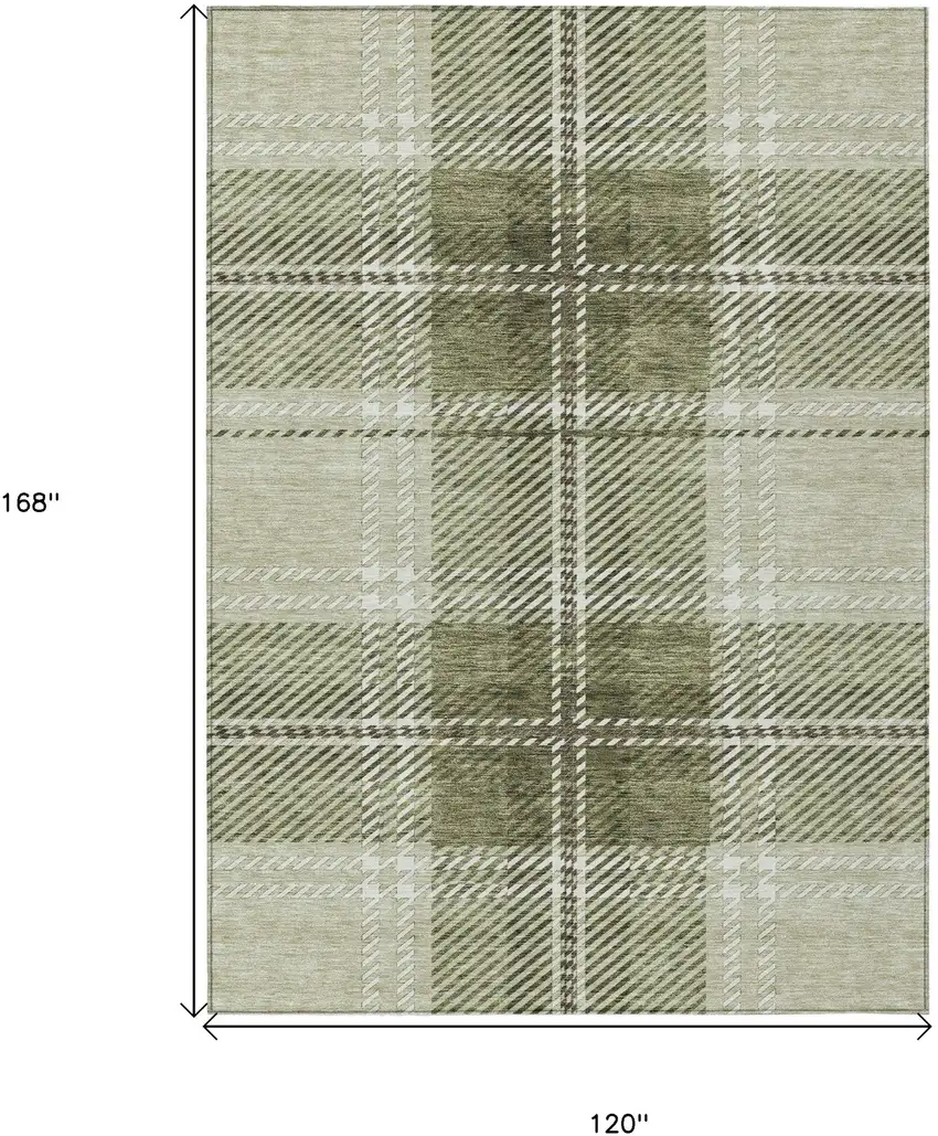 Artichoke Green Brown And Ivory Plaid Washable Indoor Outdoor Area Rug Photo 3