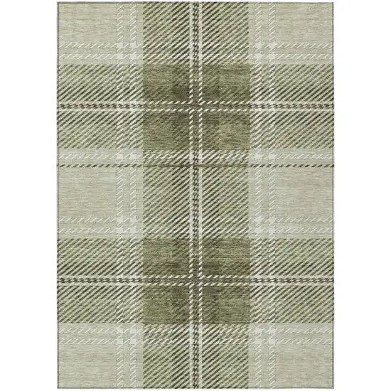 Artichoke Green Brown And Ivory Plaid Washable Indoor Outdoor Area Rug Photo 2
