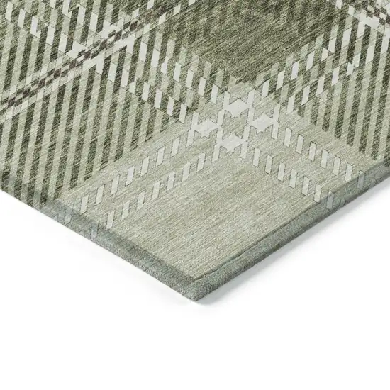 Artichoke Green Brown And Ivory Plaid Washable Indoor Outdoor Area Rug Photo 4