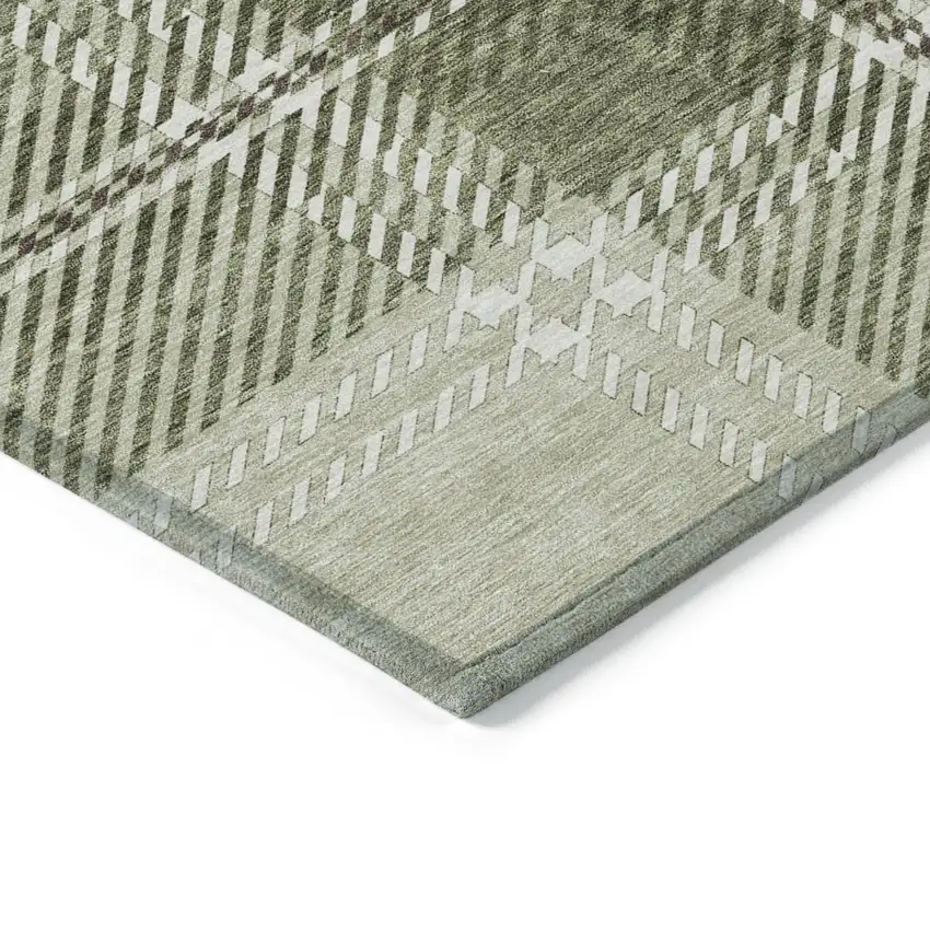 Artichoke Green Brown And Ivory Plaid Washable Indoor Outdoor Area Rug Photo 4