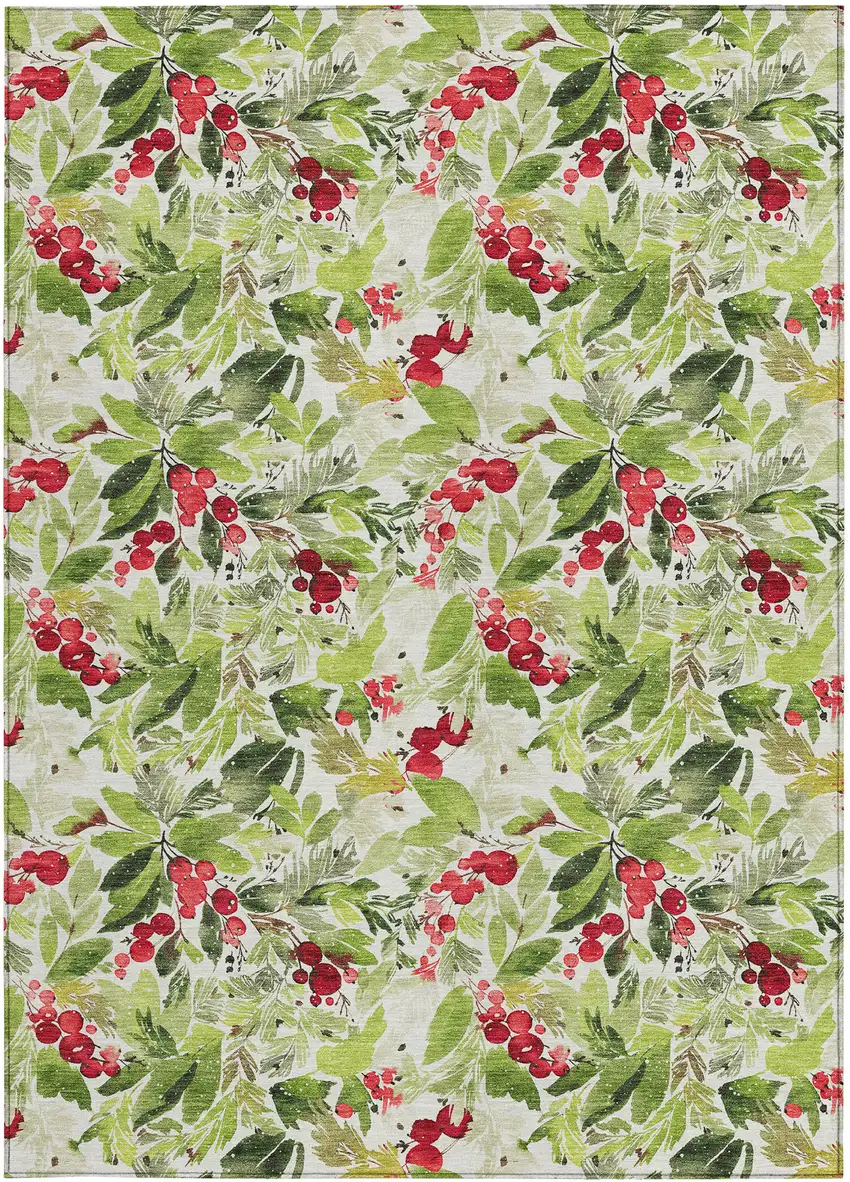 Artichoke Green Burgundy And Ivory Botanical Leaves Washable Indoor Outdoor Area Rug Photo 6
