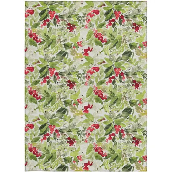 Artichoke Green Burgundy And Ivory Botanical Leaves Washable Indoor Outdoor Area Rug Photo 6