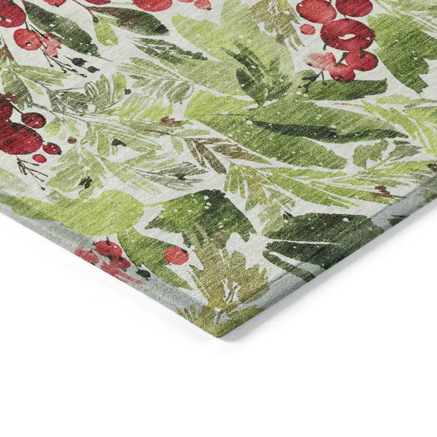 Artichoke Green Burgundy And Ivory Botanical Leaves Washable Indoor Outdoor Area Rug Photo 7