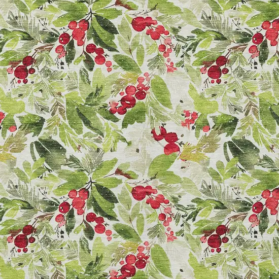 Artichoke Green Burgundy And Ivory Botanical Leaves Washable Indoor Outdoor Area Rug Photo 8