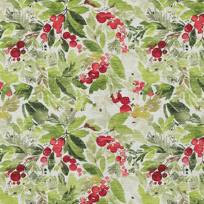 Artichoke Green Burgundy And Ivory Botanical Leaves Washable Indoor Outdoor Area Rug Photo 8