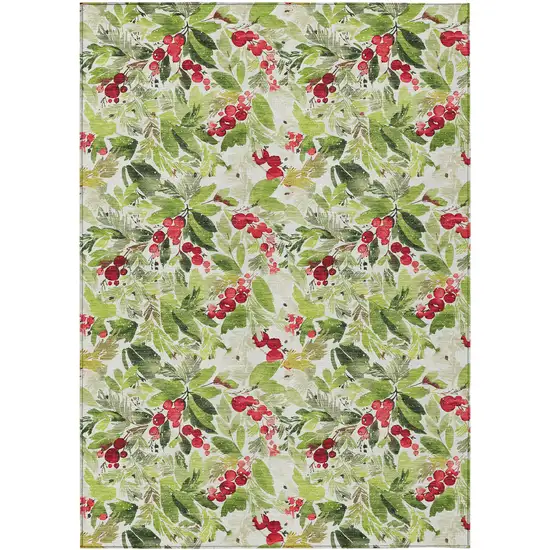 Artichoke Green Burgundy And Ivory Botanical Leaves Washable Indoor Outdoor Area Rug Photo 8