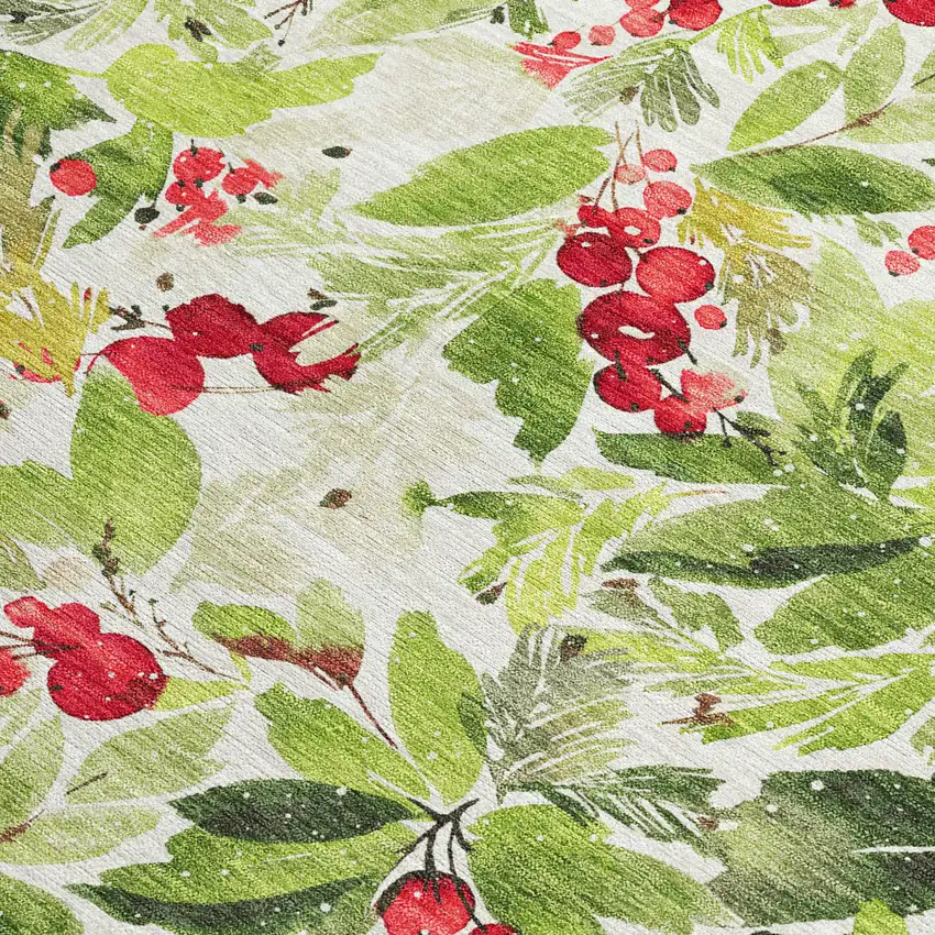 Artichoke Green Burgundy And Ivory Botanical Leaves Washable Indoor Outdoor Area Rug Photo 3