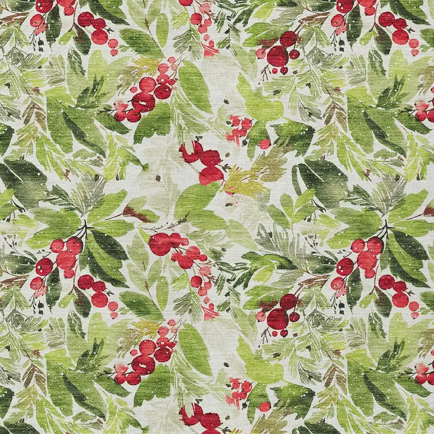 Artichoke Green Burgundy And Ivory Botanical Leaves Washable Indoor Outdoor Area Rug Photo 8