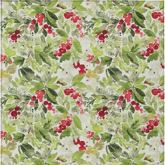 Artichoke Green Burgundy And Ivory Botanical Leaves Washable Indoor Outdoor Area Rug Photo 6