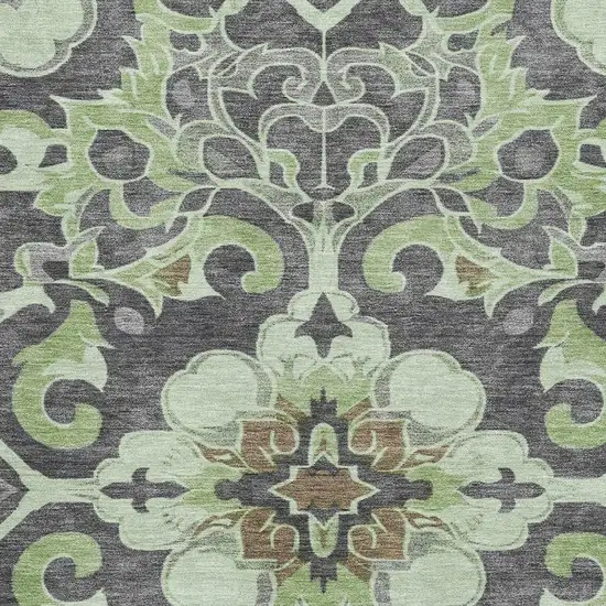 Artichoke Green Charcoal And Gray Floral Medallion Washable Area Rug With UV Protection Photo 3