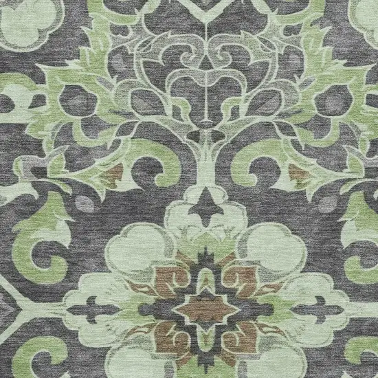 Artichoke Green Charcoal And Gray Floral Medallion Washable Area Rug With UV Protection Photo 3