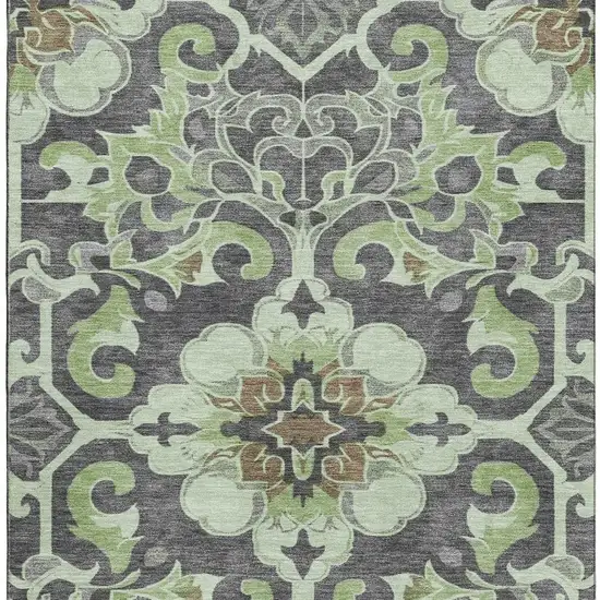 Artichoke Green Charcoal And Gray Floral Medallion Washable Area Rug With UV Protection Photo 4