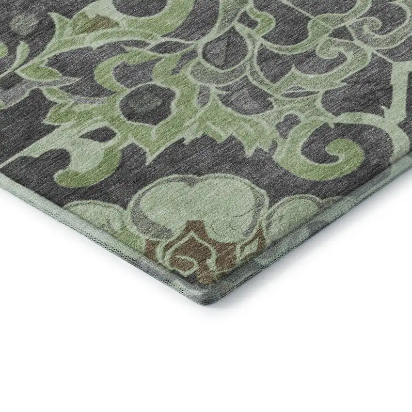 Artichoke Green Charcoal And Gray Floral Medallion Washable Area Rug With UV Protection Photo 8