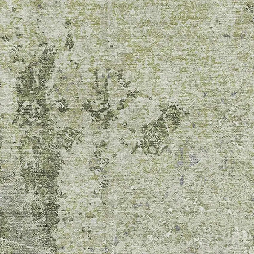 Artichoke Green Charcoal And Ivory Abstract Washable Area Rug With UV Protection Photo 2