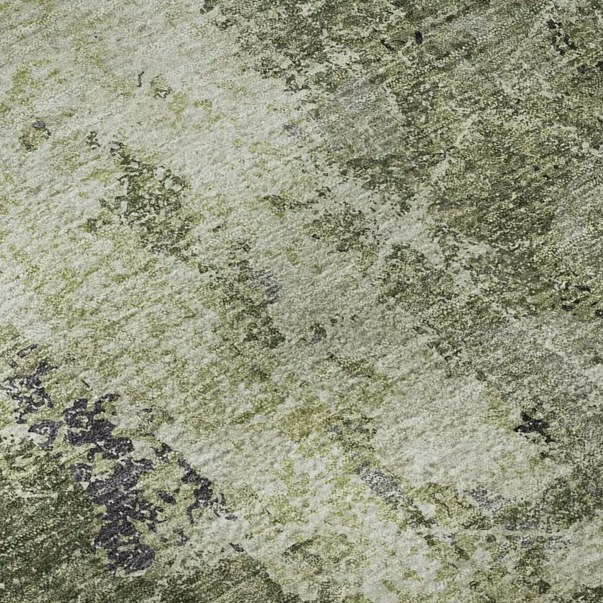 Artichoke Green Charcoal And Ivory Abstract Washable Area Rug With UV Protection Photo 9