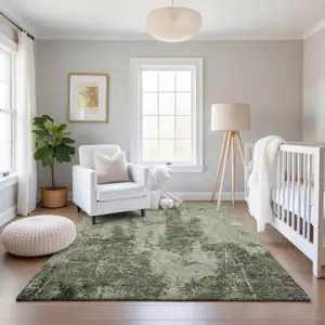 Photo of Artichoke Green Charcoal And Ivory Abstract Washable Area Rug With UV Protection