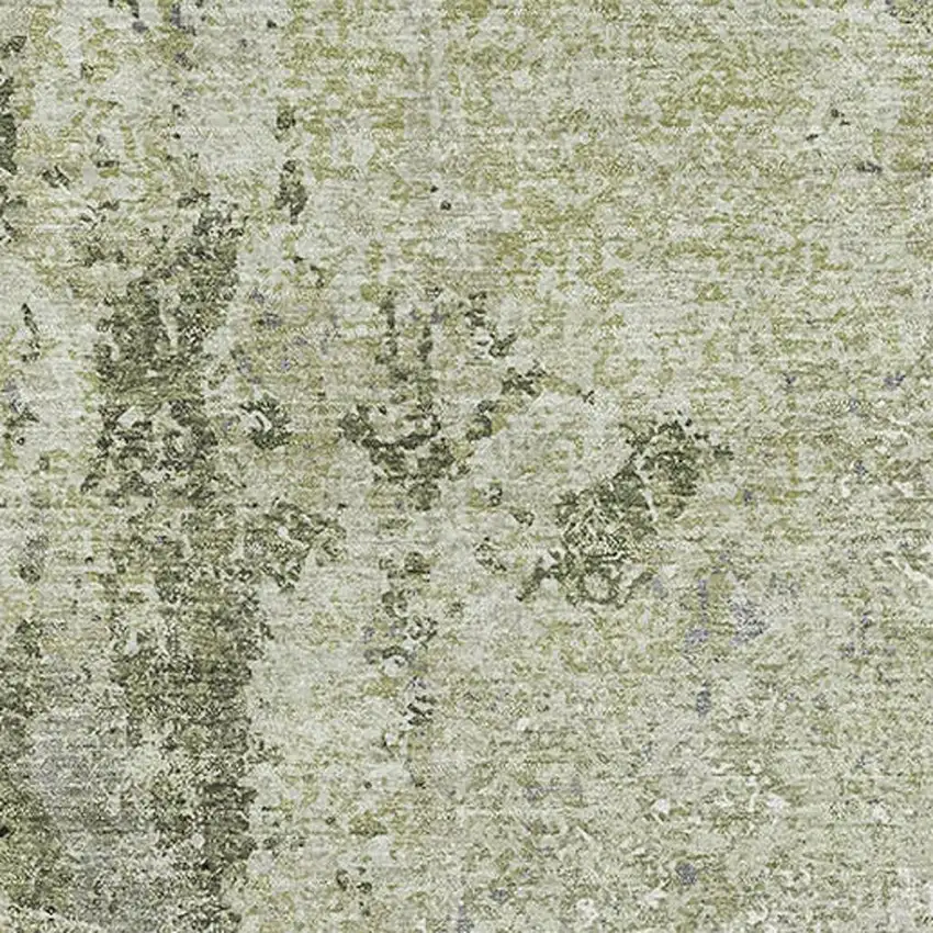 Artichoke Green Charcoal And Ivory Abstract Washable Area Rug With UV Protection Photo 2