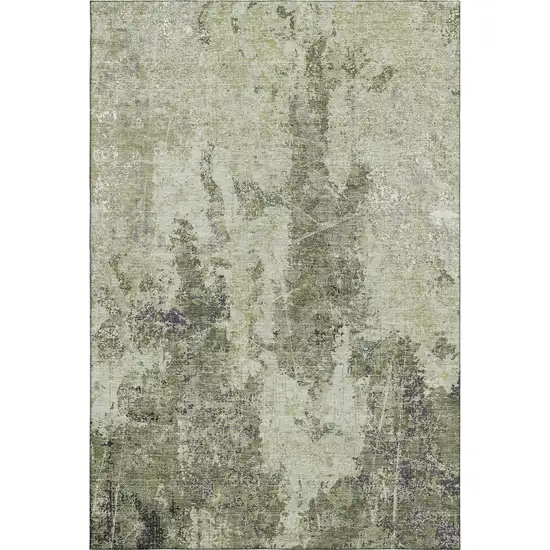 Artichoke Green Charcoal And Ivory Abstract Washable Area Rug With UV Protection Photo 1