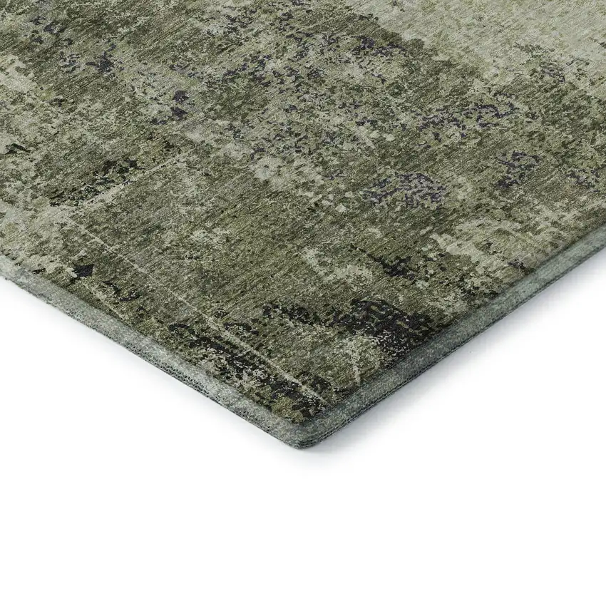 Artichoke Green Charcoal And Ivory Abstract Washable Area Rug With UV Protection Photo 7