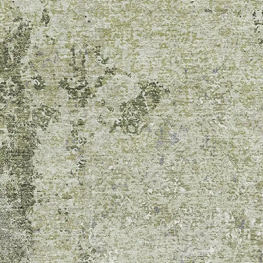 Artichoke Green Charcoal And Ivory Abstract Washable Area Rug With UV Protection Photo 2