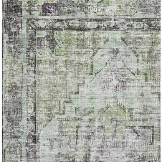 Artichoke Green Charcoal And Ivory Oriental Washable Area Rug With UV Protection Photo 3